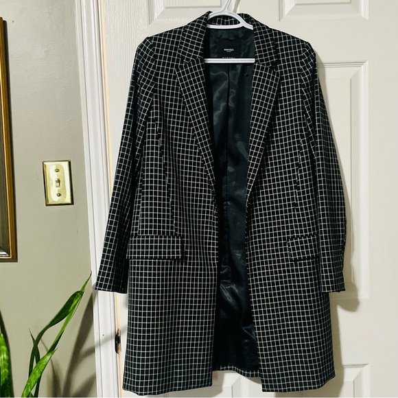Mango One Button Patterned Lapel-collar Blazer - Picture 2 of 7